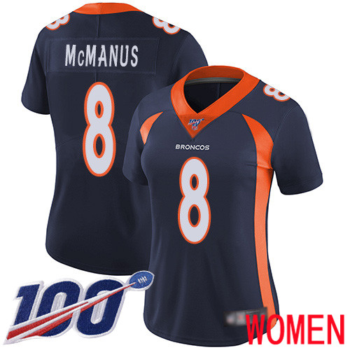 Women Denver Broncos 8 Brandon McManus Navy Blue Alternate Vapor Untouchable Limited Player 100th Season Football NFL Jersey